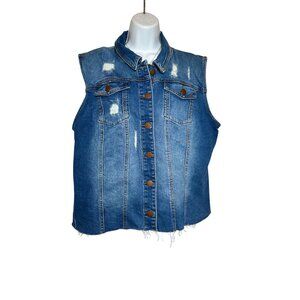 Levi's Distressed Blue Denim Vest With Frayed Hem & Copper Button, XL